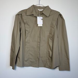 Commense Fair Square Khaki Button Down Shirt Long Sleeve Blouse Size M